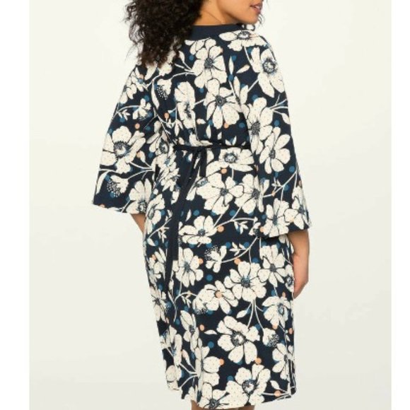 NWT Eloquii Navy Floral Tie-Back Waist Dress - Picture 3 of 12